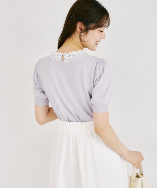 tocco closet(トッコ クローゼット)の「【ZOZO限定】接触冷感ビジュー×パールレース襟サマーニットトップス(ニット/セーター・レディース・ネイビー/ラベンダー/ブラック/オフホワイト・M)」の22枚目の写真