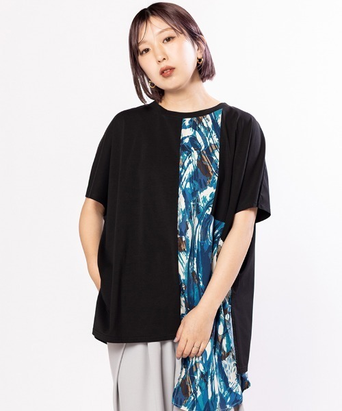OSMOSIS（オズモーシス）の「プリント切替Tシャツ（Tシャツ/カットソー・レディース・ホワイト/ブラック・ONE SIZE）」の2枚目の写真