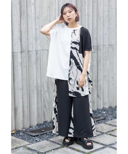 OSMOSIS（オズモーシス）の「プリント切替Tシャツ（Tシャツ/カットソー・レディース・ホワイト/ブラック・ONE SIZE）」の3枚目の写真