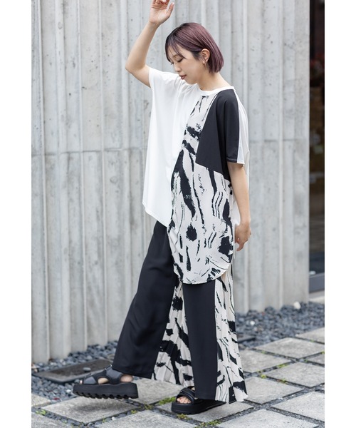 OSMOSIS（オズモーシス）の「プリント切替Tシャツ（Tシャツ/カットソー・レディース・ホワイト/ブラック・ONE SIZE）」の7枚目の写真