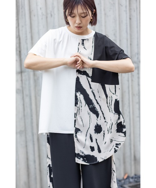 OSMOSIS（オズモーシス）の「プリント切替Tシャツ（Tシャツ/カットソー・レディース・ホワイト/ブラック・ONE SIZE）」の8枚目の写真