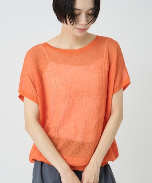 VICKY(ビッキー)の「ドロップショルダーTシャツ(ニット/セーター・レディース・ブラック/アイボリー/オレンジ・M)」の3枚目の写真