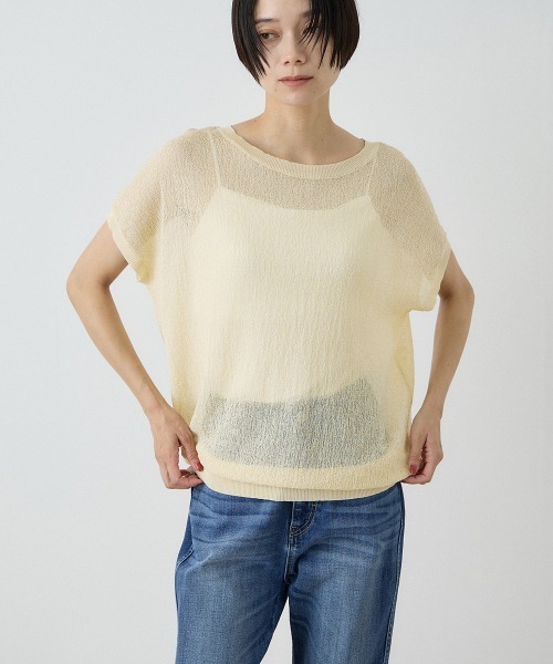 VICKY(ビッキー)の「ドロップショルダーTシャツ(ニット/セーター・レディース・ブラック/アイボリー/オレンジ・M)」の2枚目の写真
