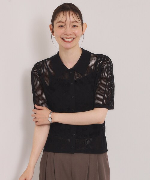 ITS'DEMO(イッツデモ)の「【セットアップ可】透かし編み襟付きニット(ニット/セーター・レディース・ブラック/ブラウン系その他/アイボリー・00)」の2枚目の写真