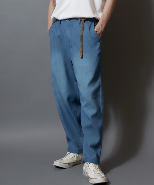 ANPAS（アンパス）の「【Toucan Surfing】 Mesh Denim Ankle Trousers /【トゥーカンサーフィン】メッシュデニム アンクルトラウザーパンツ (ベルト付き) サマーデニム テーパードイージーパンツ デニムパンツ ボトムス メンズ（デニムパンツ・メンズ・ネイビー/ブルー・L/M/S/LL）」の12枚目の写真