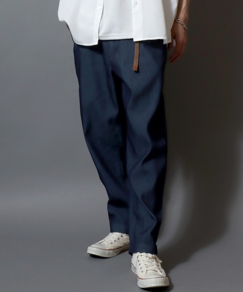 ANPAS（アンパス）の「【Toucan Surfing】 Mesh Denim Ankle Trousers /【トゥーカンサーフィン】メッシュデニム アンクルトラウザーパンツ (ベルト付き) サマーデニム テーパードイージーパンツ デニムパンツ ボトムス メンズ（デニムパンツ・メンズ・ネイビー/ブルー・L/M/S/LL）」の4枚目の写真