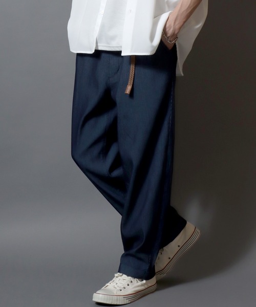 ANPAS（アンパス）の「【Toucan Surfing】 Mesh Denim Ankle Trousers /【トゥーカンサーフィン】メッシュデニム アンクルトラウザーパンツ (ベルト付き) サマーデニム テーパードイージーパンツ デニムパンツ ボトムス メンズ（デニムパンツ・メンズ・ネイビー/ブルー・L/M/S/LL）」の6枚目の写真