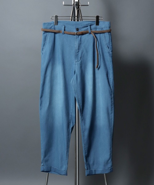 ANPAS（アンパス）の「【Toucan Surfing】 Mesh Denim Ankle Trousers /【トゥーカンサーフィン】メッシュデニム アンクルトラウザーパンツ (ベルト付き) サマーデニム テーパードイージーパンツ デニムパンツ ボトムス メンズ（デニムパンツ・メンズ・ネイビー/ブルー・L/M/S/LL）」の8枚目の写真
