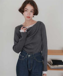 レースレイヤードドレープデザインニット