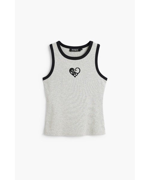 Desigual（デシグアル）の「ハートモチーフ ノースリーブTシャツ【2026-2027年秋冬新作】（Tシャツ/カットソー・レディース・ホワイト/ブラック・XS/S/M/L/XL）」の2枚目の写真