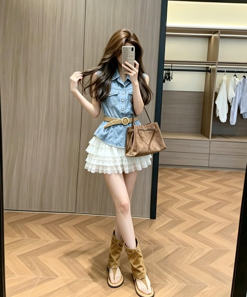 FAVORITO（ファヴォリート）の「デニムノースリーブシャツ（シャツ/ブラウス・レディース・ブルー・XL/L/M/S）」の6枚目の写真