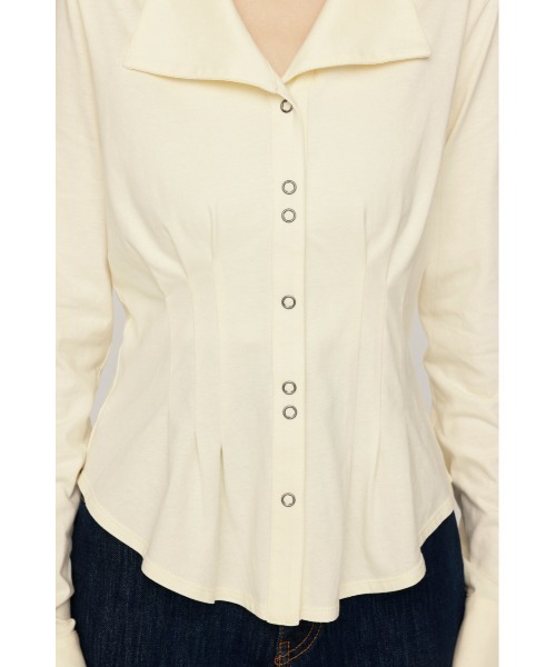 SLY(スライ)の「OPEN COLLAR TUCKED SH オープンカラータックドシャツ 秋服 冬服(シャツ/ブラウス・レディース・ブラック/オフホワイト/杢グレー/バーガンディー・FREE)」の15枚目の写真
