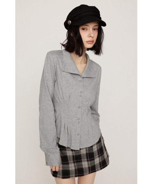 SLY(スライ)の「OPEN COLLAR TUCKED SH オープンカラータックドシャツ 秋服 冬服(シャツ/ブラウス・レディース・ブラック/オフホワイト/杢グレー/バーガンディー・FREE)」の21枚目の写真