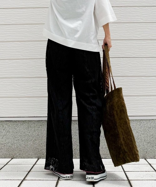 Q（キュー）の「ラインゴムストライプレースパンツ（その他パンツ・レディース・ブラック/アイボリー・MEDIUM）」の8枚目の写真