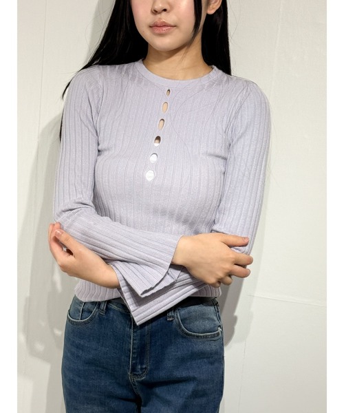 owen(オーウェン)の「フロントマルチホールデザイン リブニットタイトトップス スリムフィットカットソー(Tシャツ/カットソー・レディース・パープル/ライトブルー・ONE SIZE)」の17枚目の写真