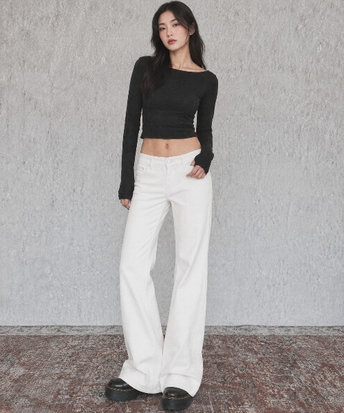 Sibra(シブラ)の「ローライズジャガードワイドデニムパンツ(デニムパンツ・レディース・ネイビー/ホワイト・M/L/S)」の3枚目の写真