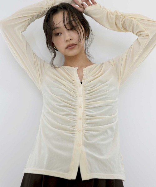  hellam（へラム）の「ベロアフロントギャザートップス（Tシャツ/カットソー・レディース・ブラウン/イエロー/ブラック・FREE）」の3枚目の写真