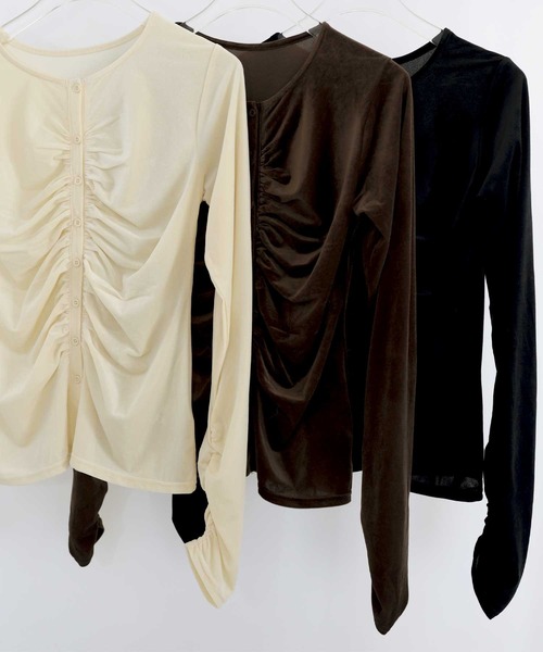  hellam（へラム）の「ベロアフロントギャザートップス（Tシャツ/カットソー・レディース・ブラウン/イエロー/ブラック・FREE）」の19枚目の写真