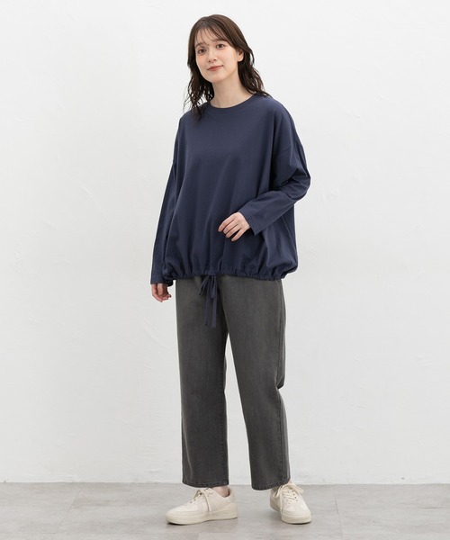 Honeys(ハニーズ)の「裾ドロストゆるTシャツ(Tシャツ/カットソー・レディース・ブラック/グレイッシュベージュ/ダークブルー/キャメル/ブラウン・F)」の9枚目の写真