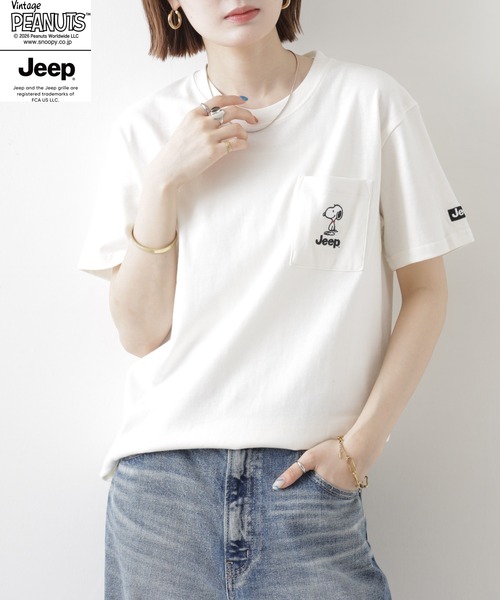 PEANUTS(ピーナッツ)の「PEANUTS×JEEP ポケット付きTシャツ 半袖(Tシャツ/カットソー・メンズ・オフホワイト/ネイビー/グレイッシュベージュ・S/M/L/LL)」の16枚目の写真