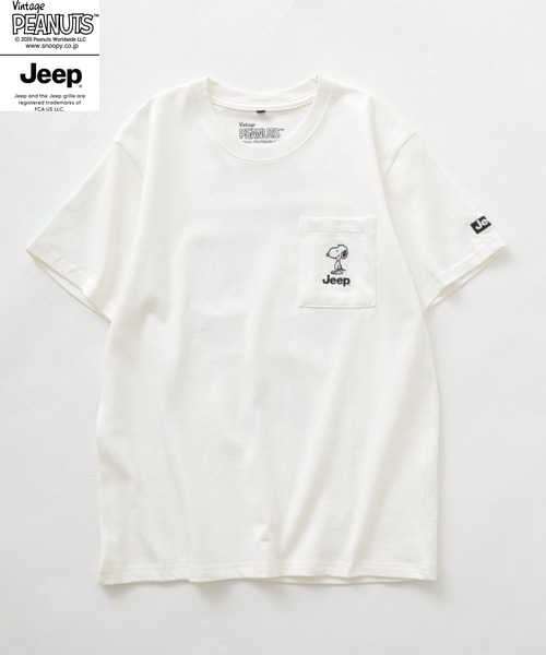 PEANUTS(ピーナッツ)の「PEANUTS×JEEP ポケット付きTシャツ 半袖(Tシャツ/カットソー・メンズ・オフホワイト/ネイビー/グレイッシュベージュ・S/M/L/LL)」の4枚目の写真