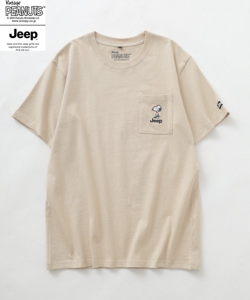 PEANUTS(ピーナッツ)の「PEANUTS×JEEP ポケット付きTシャツ 半袖(Tシャツ/カットソー・メンズ・オフホワイト/ネイビー/グレイッシュベージュ・S/M/L/LL)」の8枚目の写真