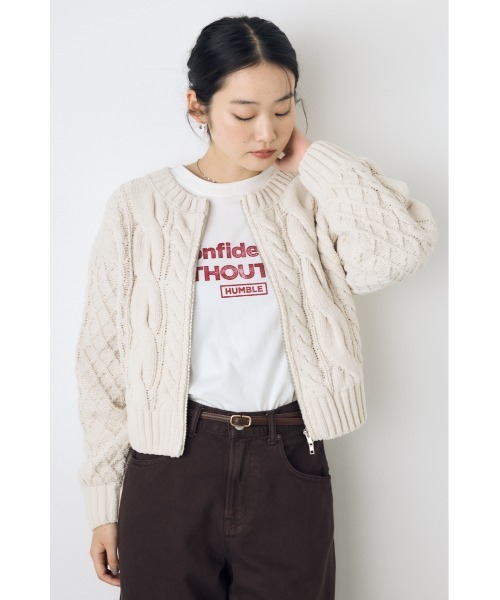 AZUL by moussy(アズールバイマウジー)の「大人気定番!【ぬくもち】ダブルジップシェニールニットカーディガン 秋服 冬服 長袖 ケーブルニット ニットトップス フルジップカーデ(カーディガン/ボレロ・レディース・ブラック/レッド/チャコールグレー/アイボリー・FREE)」の14枚目の写真