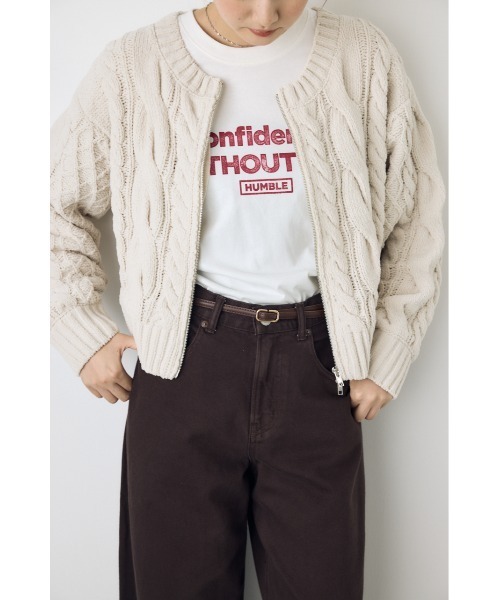 AZUL by moussy(アズールバイマウジー)の「大人気定番!【ぬくもち】ダブルジップシェニールニットカーディガン 秋服 冬服 長袖 ケーブルニット ニットトップス フルジップカーデ(カーディガン/ボレロ・レディース・ブラック/レッド/チャコールグレー/アイボリー・FREE)」の17枚目の写真