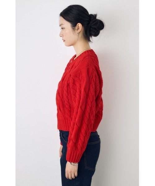 AZUL by moussy(アズールバイマウジー)の「大人気定番!【ぬくもち】ダブルジップシェニールニットカーディガン 秋服 冬服 長袖 ケーブルニット ニットトップス フルジップカーデ(カーディガン/ボレロ・レディース・ブラック/レッド/チャコールグレー/アイボリー・FREE)」の7枚目の写真