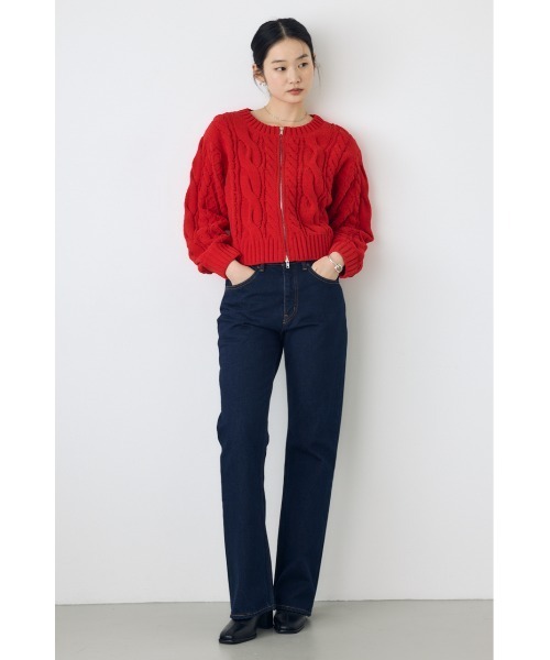 AZUL by moussy(アズールバイマウジー)の「大人気定番!【ぬくもち】ダブルジップシェニールニットカーディガン 秋服 冬服 長袖 ケーブルニット ニットトップス フルジップカーデ(カーディガン/ボレロ・レディース・ブラック/レッド/チャコールグレー/アイボリー・FREE)」の9枚目の写真