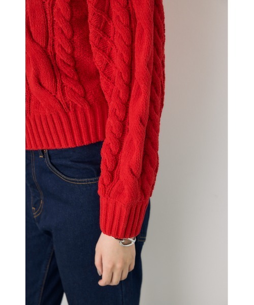 AZUL by moussy(アズールバイマウジー)の「大人気定番!【ぬくもち】ダブルジップシェニールニットカーディガン 秋服 冬服 長袖 ケーブルニット ニットトップス フルジップカーデ(カーディガン/ボレロ・レディース・ブラック/レッド/チャコールグレー/アイボリー・FREE)」の12枚目の写真