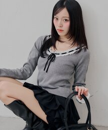 レースリボンリブニット
