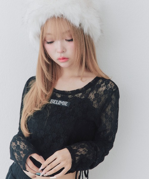 OLIVE des OLIVE（オリーブデオリーブ）の「Laceトップス（Tシャツ/カットソー・レディース・オフホワイト/ブラック/ピンク・FREE）」の3枚目の写真