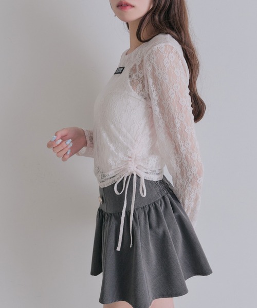OLIVE des OLIVE（オリーブデオリーブ）の「Laceトップス（Tシャツ/カットソー・レディース・オフホワイト/ブラック/ピンク・FREE）」の4枚目の写真
