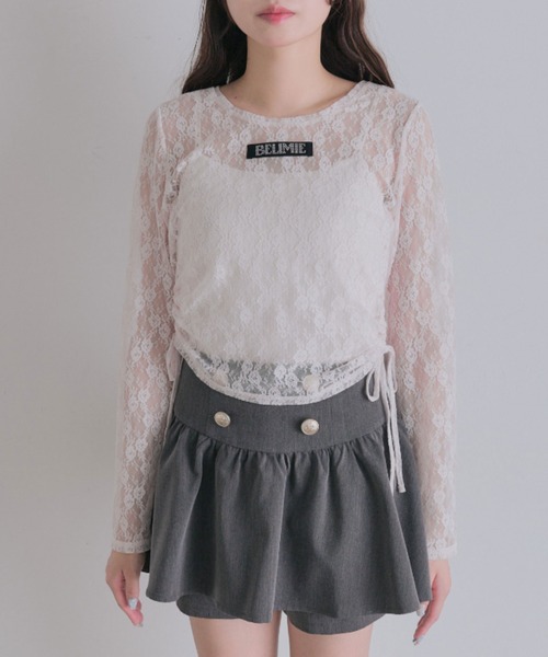 OLIVE des OLIVE（オリーブデオリーブ）の「Laceトップス（Tシャツ/カットソー・レディース・オフホワイト/ブラック/ピンク・FREE）」の9枚目の写真