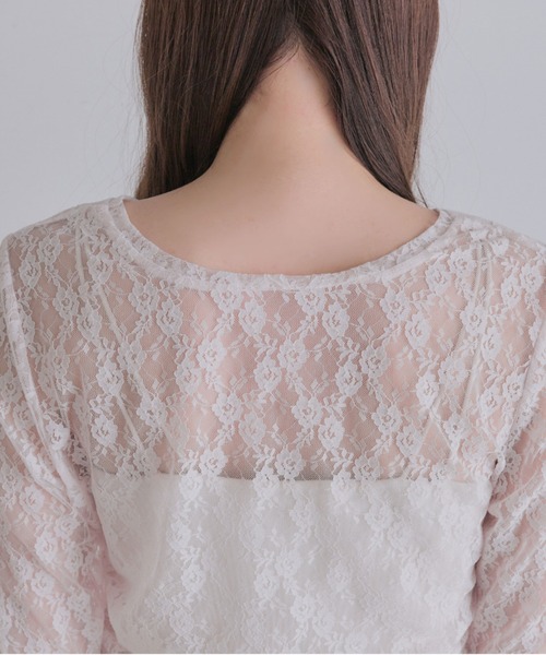 OLIVE des OLIVE（オリーブデオリーブ）の「Laceトップス（Tシャツ/カットソー・レディース・オフホワイト/ブラック/ピンク・FREE）」の12枚目の写真