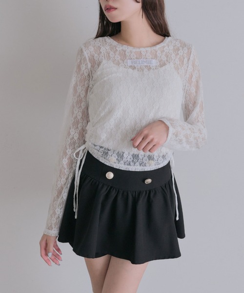 OLIVE des OLIVE（オリーブデオリーブ）の「Laceトップス（Tシャツ/カットソー・レディース・オフホワイト/ブラック/ピンク・FREE）」の6枚目の写真