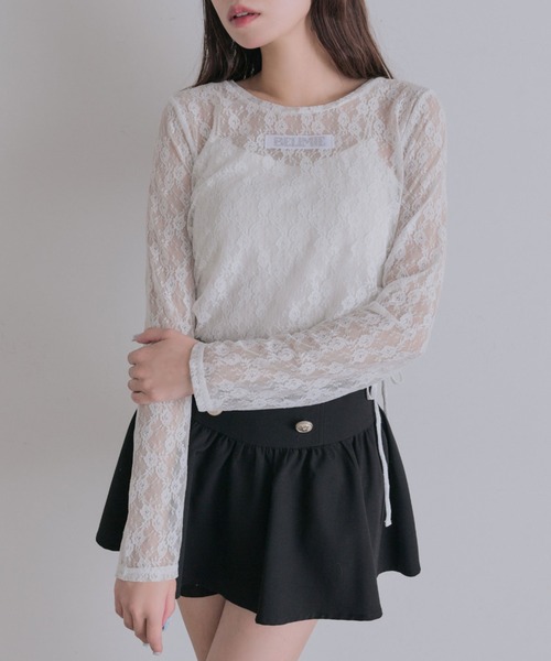 OLIVE des OLIVE（オリーブデオリーブ）の「Laceトップス（Tシャツ/カットソー・レディース・オフホワイト/ブラック/ピンク・FREE）」の7枚目の写真