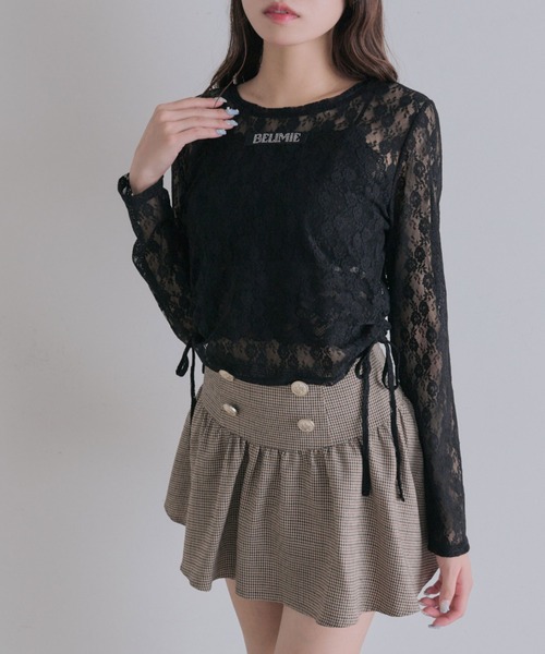 OLIVE des OLIVE（オリーブデオリーブ）の「Laceトップス（Tシャツ/カットソー・レディース・オフホワイト/ブラック/ピンク・FREE）」の15枚目の写真