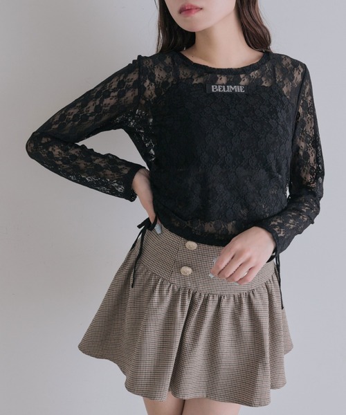 OLIVE des OLIVE（オリーブデオリーブ）の「Laceトップス（Tシャツ/カットソー・レディース・オフホワイト/ブラック/ピンク・FREE）」の16枚目の写真