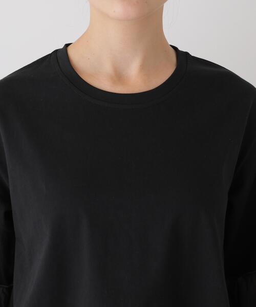 NANO universe(ナノユニバース)の「異素材フリルコンビペプラムカットトップス(Tシャツ/カットソー・レディース・ブラック/ライトベージュ/ダークベージュ・FREE)」の14枚目の写真
