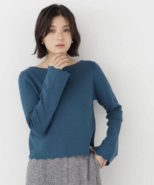 NATURAL BEAUTY BASIC（ナチュラルビューティーベーシック）の「襟スカラップニット（ニット/セーター・レディース・ブラック/オリーブ/オフホワイト・FREE）」の3枚目の写真
