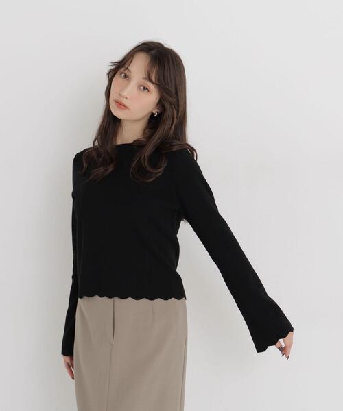 NATURAL BEAUTY BASIC（ナチュラルビューティーベーシック）の「襟スカラップニット（ニット/セーター・レディース・ブラック/オリーブ/オフホワイト・FREE）」の2枚目の写真