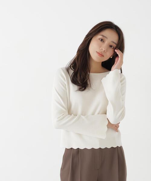 NATURAL BEAUTY BASIC（ナチュラルビューティーベーシック）の「襟スカラップニット（ニット/セーター・レディース・ブラック/オリーブ/オフホワイト・FREE）」の8枚目の写真