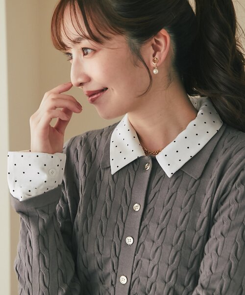 La boutique BonBon(ラブティックボンボン)の「シャツランダムペプラムケーブルカーディガン(ニット/セーター・レディース・ネイビー/ブラウン/グレー・FREE)」の14枚目の写真