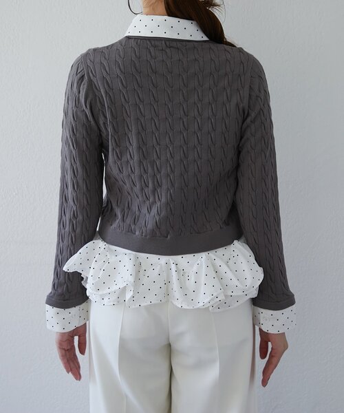 La boutique BonBon(ラブティックボンボン)の「シャツランダムペプラムケーブルカーディガン(ニット/セーター・レディース・ネイビー/ブラウン/グレー・FREE)」の21枚目の写真