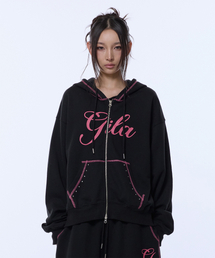 STITCHED SMALL LOGO HOOD ZIP-UP_BLACK
