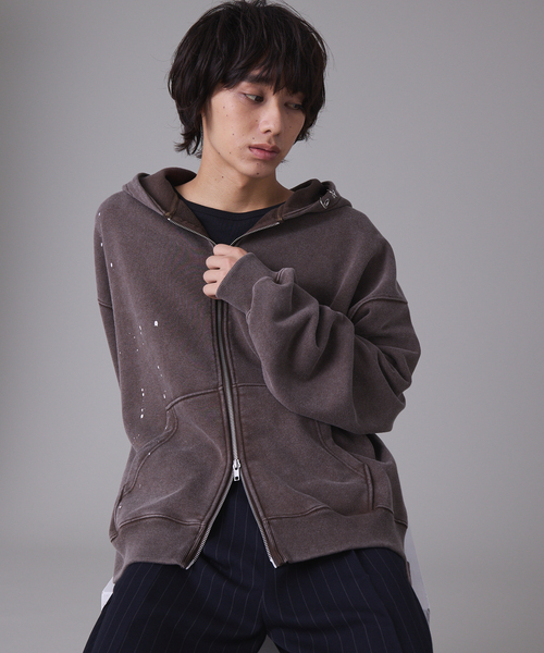 Double Zip Painted Hoodie / ダブルジップペイントパーカー（パーカー