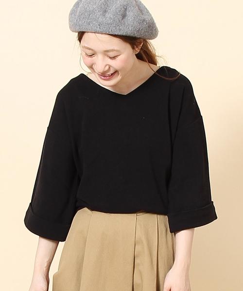 coen(コーエン)の「STフライスVネックカットソー(ブラック ⇒ WEB限定カラー)(その他トップス・レディース・アイボリー/ワイン/ブラック/ネイビー・FREE)」の14枚目の写真