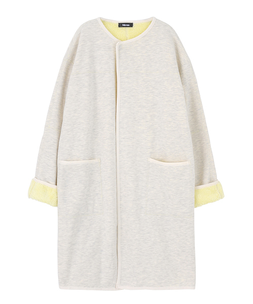 Ne-net(ネネット)の「(S)ボアボンディング(ノーカラージャケット・レディース・ネイビー/オフホワイト・02)」の1枚目の写真